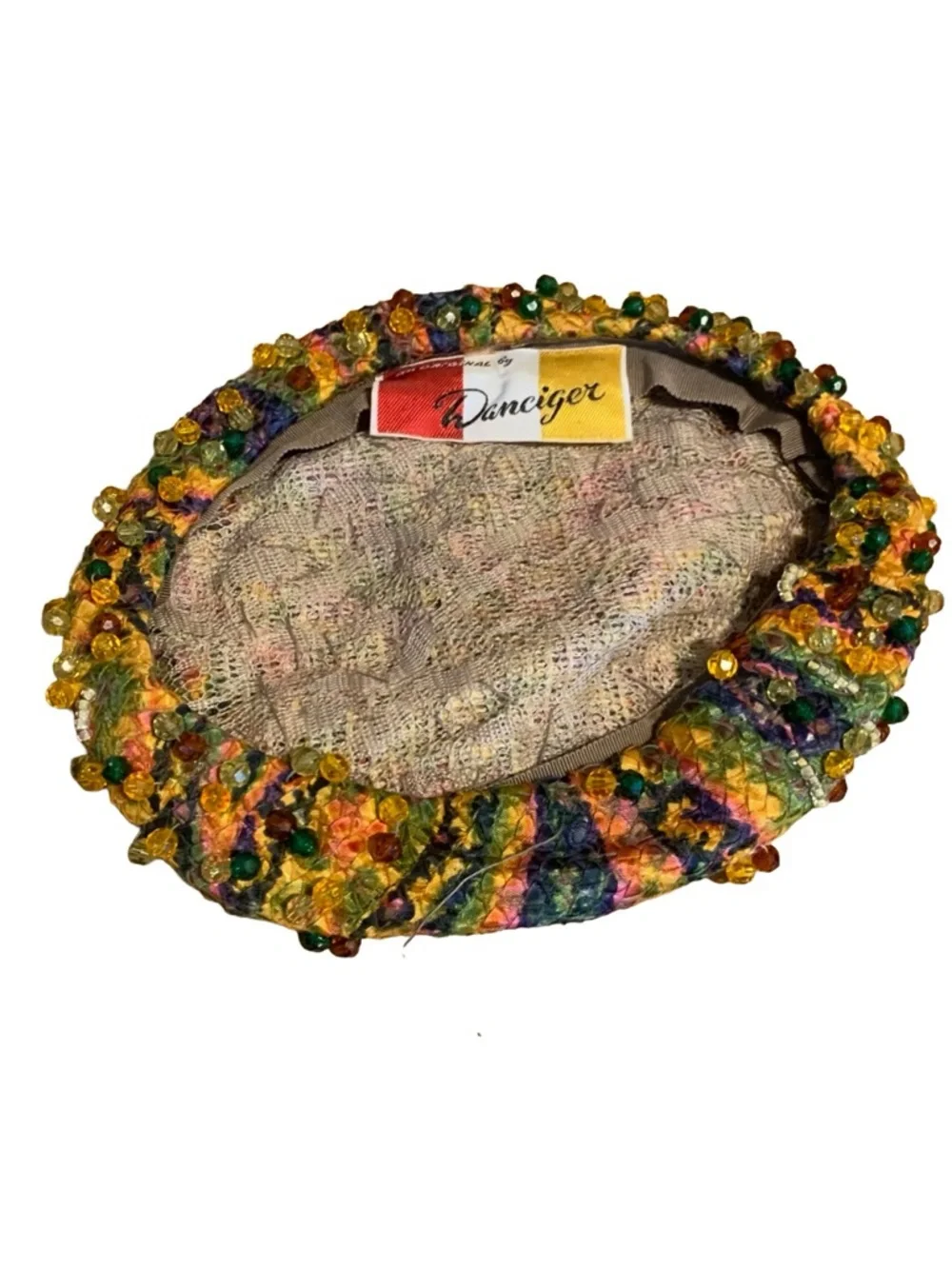 VINTAGE CIRCA 1960'S DANCINGER MULTI COLOR BEADED BEANIE STYLE HAT - Picture 10 of 12